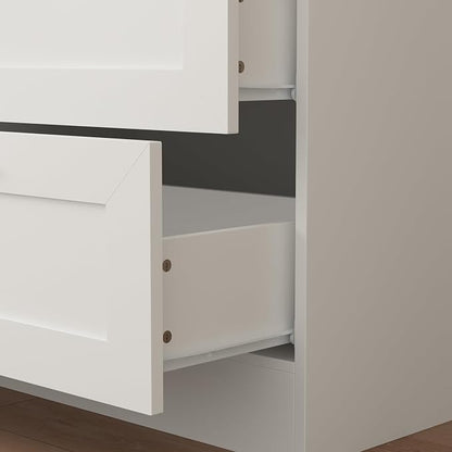 Wardrobe Closet with Mirror, 3 Door Wardrobe with Hanging Rod, 4 Drawers, Shelves, Modern Bedroom Armoire with Gold Handles, White Clothes Cabinet, 20.5”D x 47”W x 86.7”H