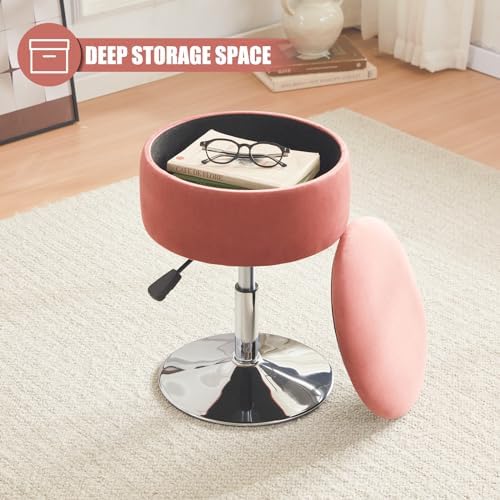 Adjustable Vanity Stool with Storage Swivel Vanity Chair Makeup Stool Pink