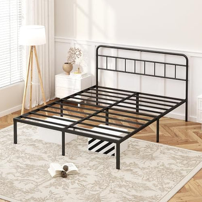 Kujielan 12 inches Queen Size Bed Frame with Minimalist Headboard, Black