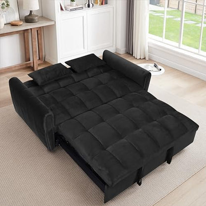 KEIKI 65" 3-in-1 Pull Out Sleeper Sofa Bed, Velvet Futon Loveseat with Adjustable Backrest, 2 Pillows and 500 lb Wood Frame for Guest Rooms, Overnight Guests, Apartments and Small Living Spaces