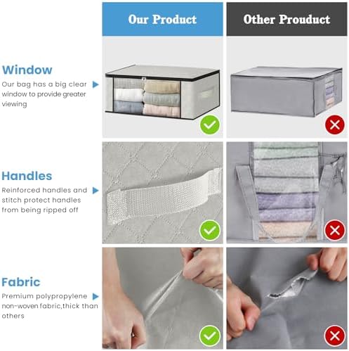 HomeHacks 4-Pack Clothes Organizer Storage Bags, 35L Storage Bins, White