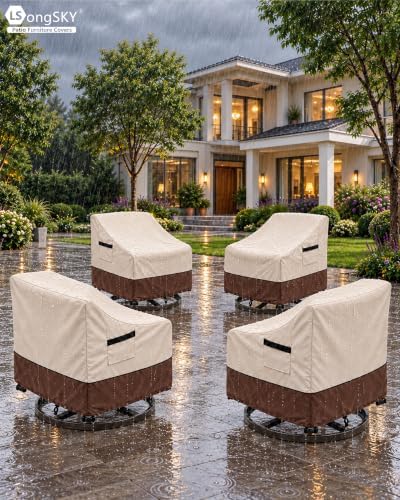 Patio Swivel Chair Cover 4 Pack,Waterproof Heavy Duty Patio Chair Covers,Swivel Chair Cover for Outdoor Furniture Covers Waterproof(35 W x 37 D x 36 H inches),Beige&Brown