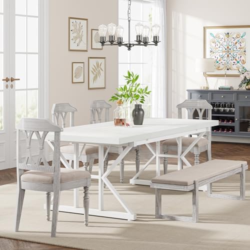 Tribesigns Farmhouse Dining Table for 6 People, 70.8-Inch Rectangular Wood Dining Table, Rustic Kitchen Table with Heavy Duty Metal Legs for Dining Room