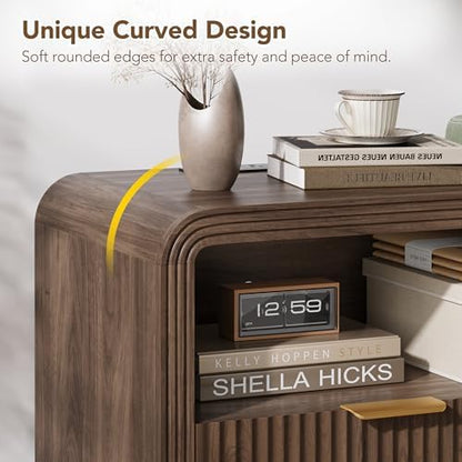 Decofy 23'' Wide Fluted Nightstand Set of 2 with Charging Station, Walnut