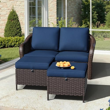 3 Piece Patio Furniture Set, Wicker Outdoor Conversation Set