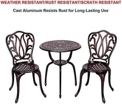3 Piece Bistro Set,Outdoor Patio Set,Anti-Rust Cast Aluminum Bistro Table Set for Park Yard Front Porch Furniture(New Brown)…