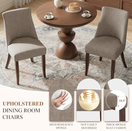 COLAMY Upholstered Dining Chairs Set of 4, Mid Century Modern Kitchen Chairs with Back, Farmhouse Fabric Side Dining Room Chairs with Wood Legs for Dining Room Restaurant, Brown