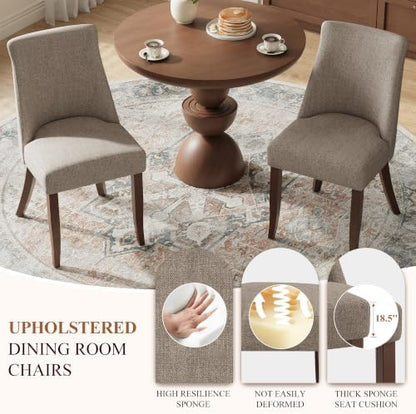 COLAMY Upholstered Dining Chairs Set of 4, Mid Century Modern Kitchen Chairs with Back, Farmhouse Fabric Side Dining Room Chairs with Wood Legs for Dining Room Restaurant, Brown