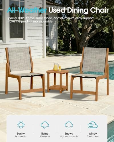 Ciokea HDPE Outdoor Dining Chair, Patio Stackable Porch Chairs, Teak