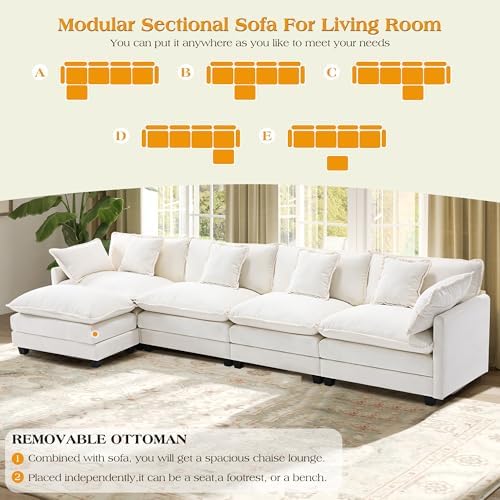 Hanherry Modular Sectional Sofa,Cloud Couch for Living Room,Modern Deep Seat Sofa Chenille Fabric Comfy Couches with Throw Pillows & Movable Ottoman for Apartment