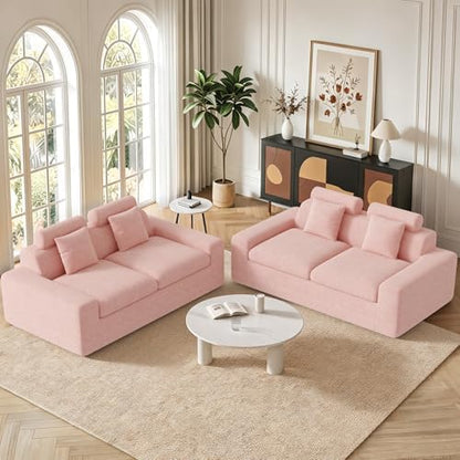 Luxanimarion 75'' Small Boneless Cloud Loveseat Sofa Set 2, No Assembly Required Couches Includes 4 pcs Pillows for Apartment, Living Room, Bedroom(Adjustable Headrest)