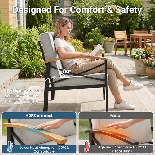 5-Piece Outdoor Patio Furniture Set for All-Weather, Heavy-Duty Metal Outside Furniture with Washable Thick Cushions, Patio Sectional with Coffee Table for Patio, Deck, Backyard, Garden, Beige