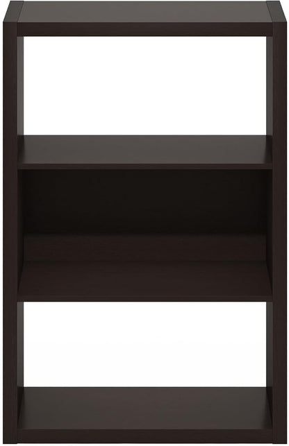 Furinno Viola 3-Tier Book Shelf, Extra Thick Frame Bookshelf, Dark Oak | Open Shelf, Open Back Design, 11.3" x 23.2" x 35.9", for Living Room, Bedroom, Home Office