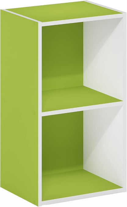 Furinno PASIR Book Shelf, 2-Tier Modern Bookshelf, Open Shelves Bookcase 9 x 12 x 21, Easy Assembly, for Living Room, Bedroom, Home Office, Green/White