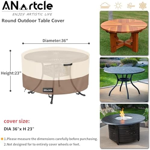 Round Patio Table Covers 36inch,100% Waterproof 600D Heavy Duty PatioTable Cover,Round Patio Table Covers for Outdoor Furniture,36"DIA x 23"H,Beige&brown.