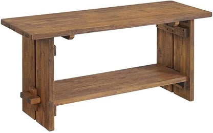 Alaterre Furniture Bethel Wall Mounted Coat Rack & Bench Set – Rustic 40-Inch Entryway Organizer with 5 Coat Hooks, Solid Wood Seat & Storage Shelves for Mudroom or Foyer (Natural Aged Brown)