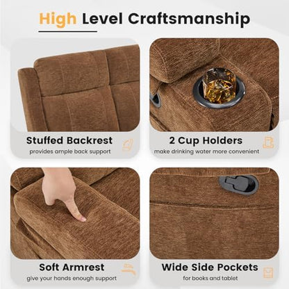 Recliner Loveseat, Double Recliner Loveseat with Cup Holders & Storage Pockets,Wall Hugger Reclining Loveseat 150° Adjustable RV Couch,Manual Reclining Loveseat for Living Room & Home Theater