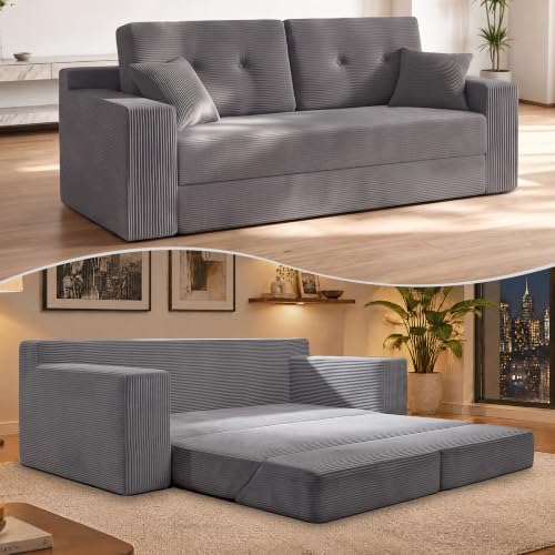 79" Boneless Couch, Convertible Sofa Bed, Corduroy Loveseat Storage