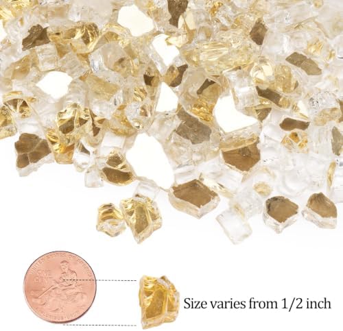 GASPRO 20 lbs Gold Fire Glass for Fire Pit, 1/2-Inch Reflective Glass Rocks for Propane or Gas Fireplace, Add Ambience to Gatherings and Parties for Outdoors and Indoors