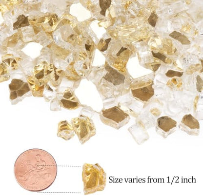 GASPRO 20 lbs Gold Fire Glass for Fire Pit, 1/2-Inch Reflective Glass Rocks for Propane or Gas Fireplace, Add Ambience to Gatherings and Parties for Outdoors and Indoors