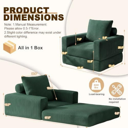 Boneless Convertible Futon Sofa Bed, Corduroy Folding Floor Sleeper Chair