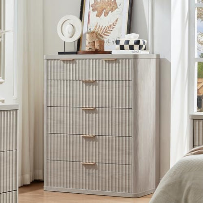 LEYAOYAO Fluted 6 Drawers Dresser for Bedroom Set of 2, 42" Tall Modern Chest of Drawers with Metal Handle, Curved Profile Design,Light Grey Wood Drawer Organizer for Bedroom, Living Room, Hallway