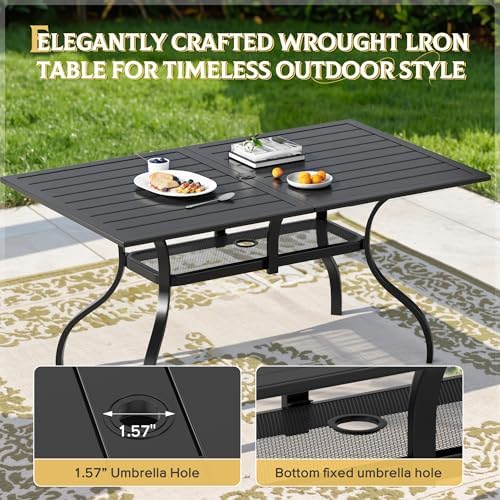 SUNCROWN 8-Piece Outdoor Dining Set, All Weather Patio Furniture Sets with 6 Black Swivel Textilene Mesh Chairs & Rectangular Metal Table & 1 Light Blue 9Ft Umbrella for Garden Backyard Poolside