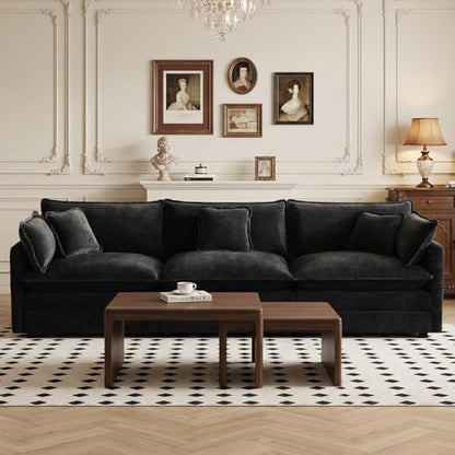 Modular Cloud Couch,111.5" Sectional Sofa 3 Seat,Black
