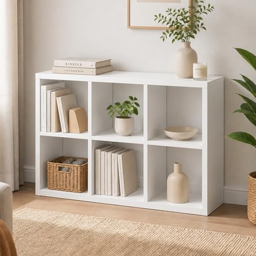 6-Cube Cubicle Bookshelf, Cube Bookcase with Open Back, Reversible Book Shelf, Cube Storage Organizer, 15 x 44 x 30, for Living Room, Home Office, White