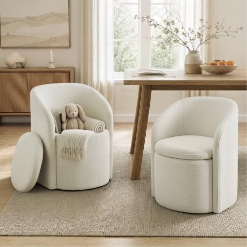 KISLOT Upholstered Dining Chairs Set of 2, Storage Kitchen Chair, Linen