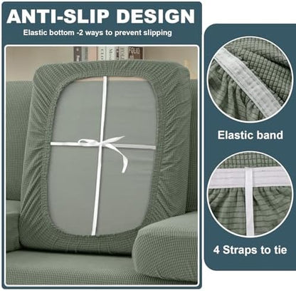 Seat Cushion Cover and Back Covers for Corner Sofa Stretch Jacquard, Non Slip L Shaped Sofa Slipcover with Storage Ottoman, Sectional Couch Cover for Chaise Lounge (Gray green,Ottoman 39 x 39 x 19”)