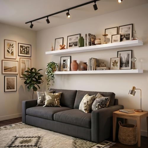 56" W×8" D Floating Shelves for Wall (Set of 2, White Wood Grain)