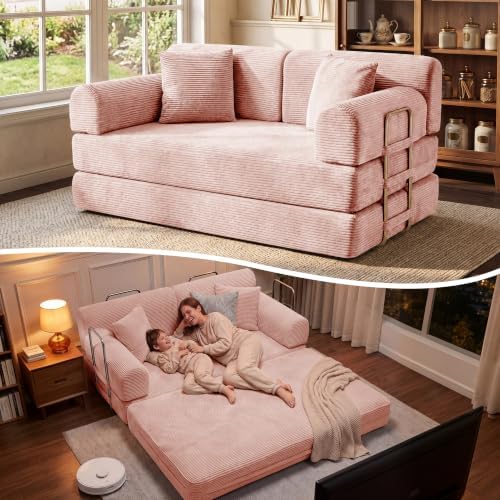 BSHOMGI Sofa Bed, Boneless Couch Folding Floor Compression Loveseat Sleeper with Fixed-Shape Frame,Sofas for Guest Room Living Room No Assembly Required (Includes 2 Pillows)