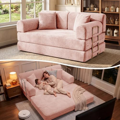 BSHOMGI Sofa Bed, Boneless Couch Folding Floor Compression Loveseat Sleeper with Fixed-Shape Frame,Sofas for Guest Room Living Room No Assembly Required (Includes 2 Pillows)