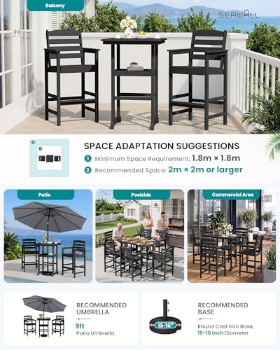 SERWALL HDPE 41.7" Bar Height Table with Umbrella Hole, Black