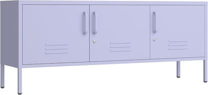 3 Door TV Stand with Storage Locke Metal TV Cabinet with 2-Tier Multi-Purpose Lockable Wide Storage Cabinet, Media Console Table with Metal Legs for Living Room, Bedroom,Office,Purple ﻿