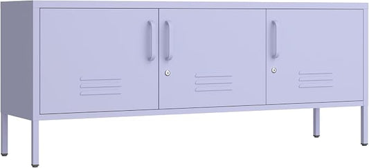 3 Door TV Stand with Storage Locke Metal TV Cabinet with 2-Tier Multi-Purpose Lockable Wide Storage Cabinet, Media Console Table with Metal Legs for Living Room, Bedroom,Office,Purple ﻿