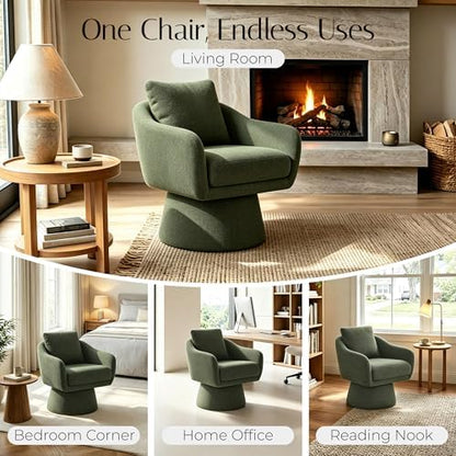Zerel's HOME Swivel Barrel Accent Chairs Set of 2, Upholstered Armchair with Pillow, Modern Boucle Chair for Living Room Bedroom, Green
