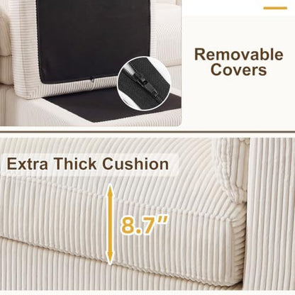 HAOMARKETS 90" Modular Sectional Sofa Couch with Movable Ottoman, Oversized Corduroy U Shaped Sectional Couches with Rolled Arms, 6-Seater Corner Sofas with Reversible Chaises for Living Room, Beige