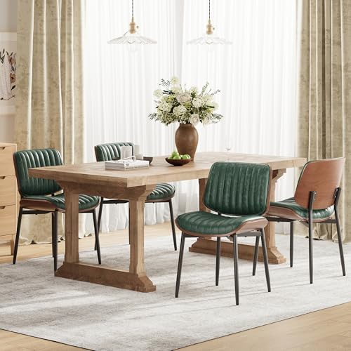 MALOL Leather Dining Chairs Set of 4, Modern Upholstered Dining Room Kitchen Chairs with Metal Legs and Wooden Back Support for Home Dining Room/Restaurant, Green