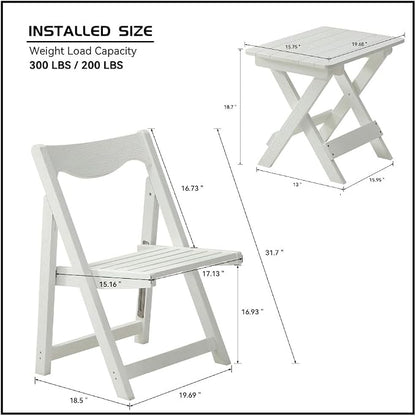 Outdoor Bistro Set Foldable Small Table and Chair Set,with 2 Chairs and Rectangular Table (White + HDPE)