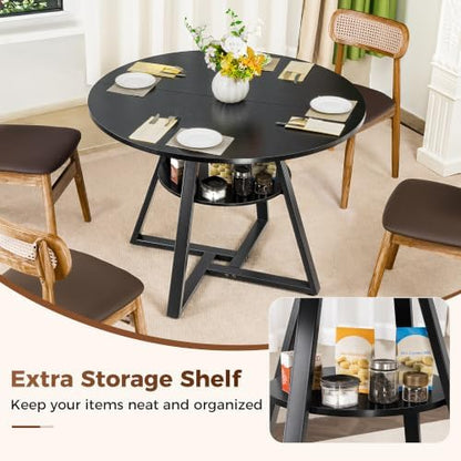 42" Round Dining Table for 2–4, Small Kitchen Table with Storage