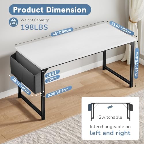 DUMOS 63" Computer Desk Home Office Desk, Gaming Desks, White
