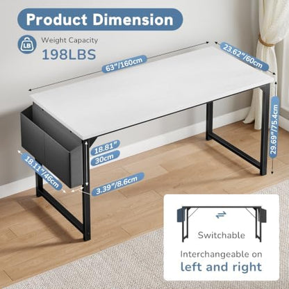 DUMOS 63" Computer Desk Home Office Desk, Gaming Desks, White