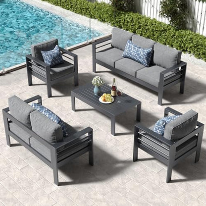LayinSun Aluminum Patio Loveseat Sofa, All-Weather Metal Modern 2 Seater Outdoor Sofa with 5" Thick Cushion