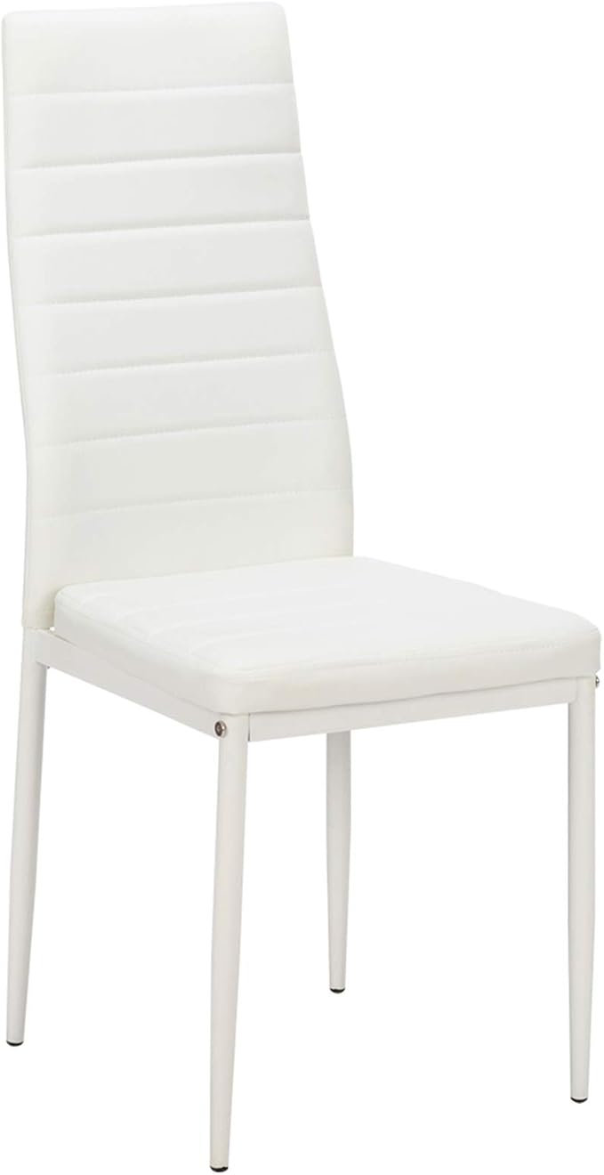 Karl home White Dining Chairs Set of 6, PU Leather & High Back | Kitchen chairs with padded seats & foot cap protection for dining kitchen living room,300lbs capacity,space-saving