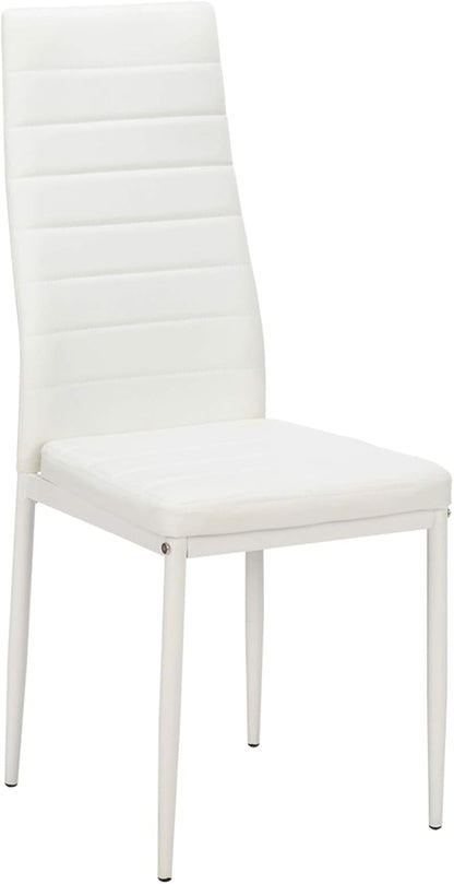 Karl home White Dining Chairs Set of 6, PU Leather & High Back | Kitchen chairs with padded seats & foot cap protection for dining kitchen living room,300lbs capacity,space-saving