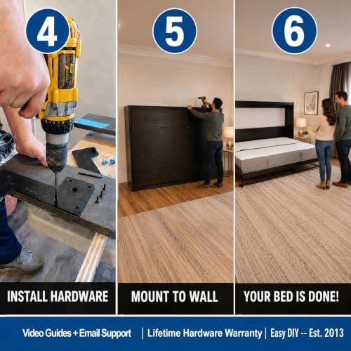 Twin Size Horizontal Murphy Bed Hardware Kit Side-Fold Wall Bed Frame DIY Twin Murphy Bed Kit with Gas Pistons +3 Step-by-Step Guides Made in North America Space-Saving Hideaway Bed
