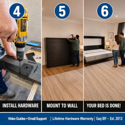 Twin Size Horizontal Murphy Bed Hardware Kit Side-Fold Wall Bed Frame DIY Twin Murphy Bed Kit with Gas Pistons +3 Step-by-Step Guides Made in North America Space-Saving Hideaway Bed