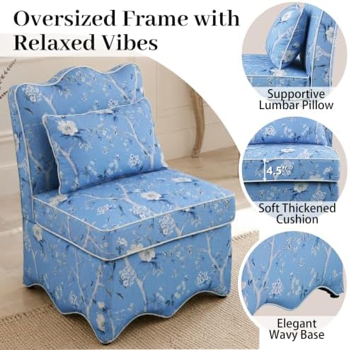 Floral Accent Chair, French-Inspired Armless Lounge Chair